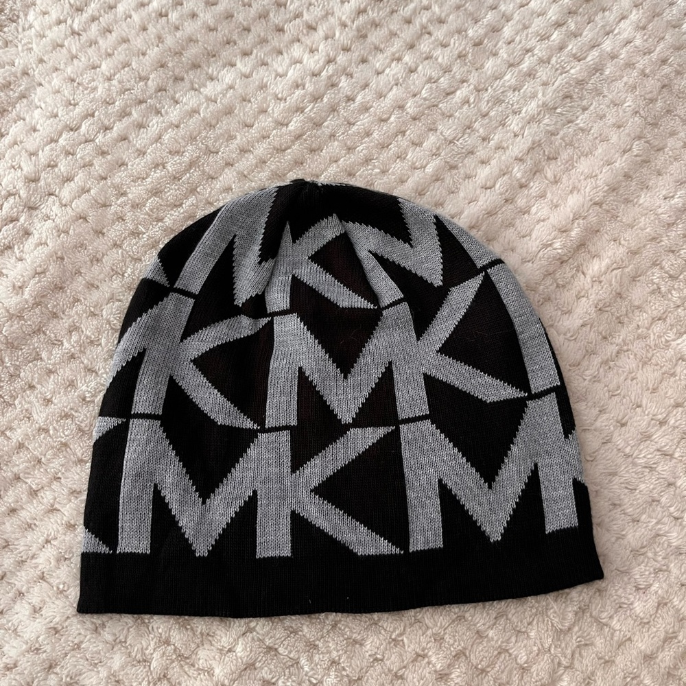 Michael Kors Black and Gray Logo Beanie